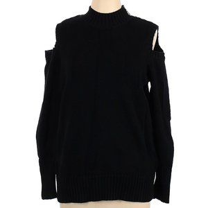 SUSAN GRAVER Black Gold-Zip Cold Shoulder Cotton Blend Pullover Sweater Size L